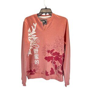 Blind Rooster Floral Graphic Pullover Sweatshirt Pink Small Cotton Blend